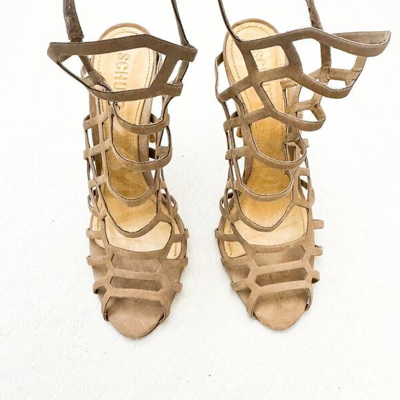 Schutz Juliana Cage Sandals Stiletto Beige Suede Leather Size 8 - Picture 5 of 5